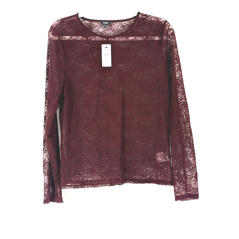 New Y2K Express Whimsigoth Sheer Lace Top Burgundy Floral Gothic Witchy Size L